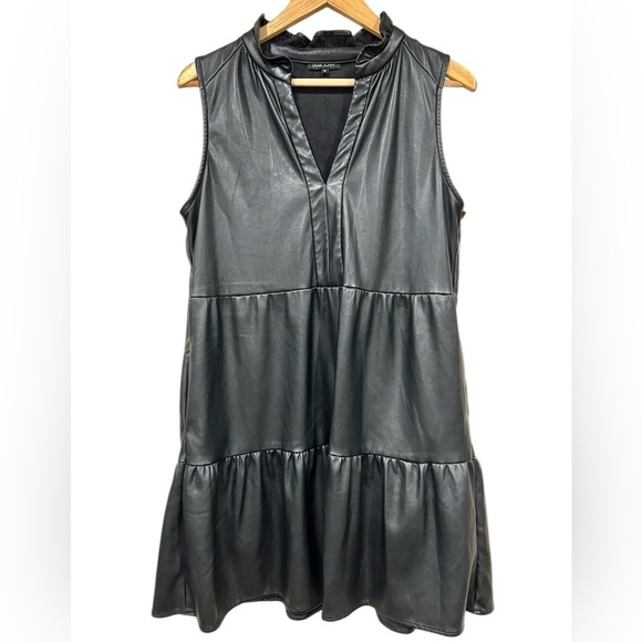 Dear John Medium Helena Sleeveless Dress Black Vegan Leather V Neck Whimsygoth - Picture 3 of 8